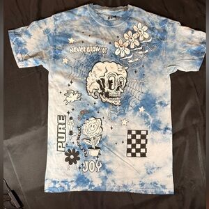 A-Lab‎ Never Grow Up T Shirt Tee Size Medium Blue White Graphic Vintage Vibes